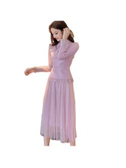 ชุดเซ็ทเสื้อและกระโปรงสีชมพู คอผูกโบว์ ใส่คู่หรือใส่แยกชิ้นได้ค่ะ L