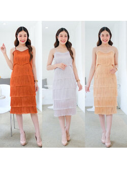 kudapy เดรสสั้นสีทองไข่ไก่/สีเทา/สีส้มอิฐ สายเดี่ยวทรงตรง ช่วงบ่าปรับไหล่ได้ เนื้อผ้าไหมญี่ปุ่น เงาลื่น ทอแน่นไม่ร่วงหลุด