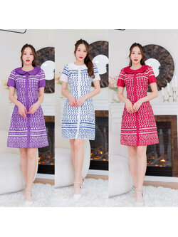 kudapyเดรสสั้นสีแดง/สีม่วง/สีขาว ผ้าไทยคอบัวลายขอ