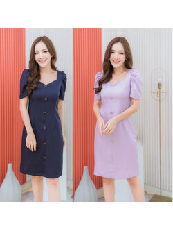 kudapy เดรสสั้นสีกรม/ม่วง แขนกระบอกสวยดูเรียบร้อยใส่สบายตัวมากๆ
