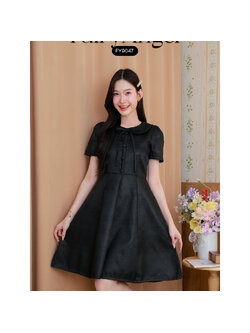 kudapy เดรสสั้น คอปกผูกโบว์ผ้าไทยพิมพ์ลาย