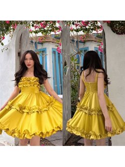 kudapy เดสสั้นเที่ยทะเล ระบายฟรุ้งฟริ้งทั้งตัว สมอคหลัง+ซิปหลัง เนื้อผ้าซาร่า