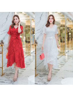 kudapy เดรสสั้นสีแดง,สีขาว ตัวยาวระบายหน้าสวยดูดีผ้าใส่สบาย