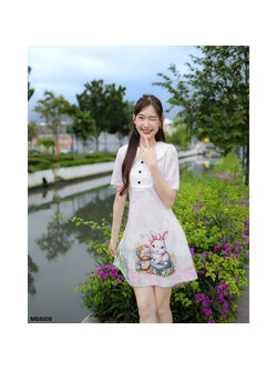 kudapy เดรสสั้นสีฟ้า ลายกระต่ายพาสเทล ใส่สบายสวยดูดี