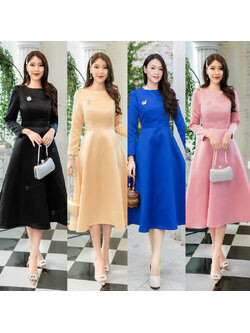 kudapy เดรสสั้นสีชมพู/สีทอง/สีดำ/สีน้ำเงิน แขนสี่ส่วนคอกลม งานมาพร้อมชิปหลังและซับในกระโปรงทรงเจ้าหญิงสวยมาก