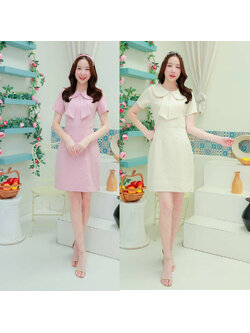 kudapy เดรสสั้น คอกลมกระโปรงแต่งมุก