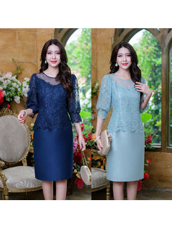 kudapy เดรสสั้นสีกรม/สีฟ้า ลูกไม้เงาปักลายผสมเลื่อมหรูหรา ผ้าสวยเกรดดี ด้านบนเป็นเสื้อด้านล่างผ้าไหมญี่ปุ่น แต่เป็นเดรสชิ้นเดียว ทรงแขนเสื้อเป็นแขนสี่ส่วนจั้มปลายแขน