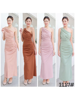 kudapy เดรสยาวออกงาน ไหล่เดี่ยว จับจีบย่น เข้ารูป เนื้อผ้าชีฟองหนา มีซับในทั้งตัว