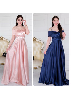 kudapy เดรสยาว เปิดบ่า สายเดี่ยวอกไขว้ กระโปรงบานเจ้าหญิง ผ้าซาติน ใส่ออกงานสวยดูดี