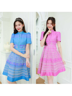 kudapy เดรสคอจีนแต่งกระดุมจีนพิมพ์ลายไทยประยุกต์