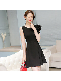 kudapy ชุดเดรสสั้นสีดำ แฟชั่นแขนสั้น แต่งแขนสั้นระบายแบบสวยหรูดูดีสไตล์เกาหลีจ้า