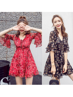 kudapy เดรสสั้นสีแดง/สีดำ ผ้าชีฟองนิ้ม เบาใส่สบายสวยดูดีสุดๆเลยค่ะ