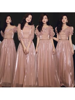 kudapy (พรีออเดอร์ 15-30 วัน) ชุดราตรีไปงาน ชุดราตรียาวสีชมพูโรสโกลด์ สีครีมทอง เดรสราตรียาว 4แบบ ทรงเปิดไหล่ ทรงปาดไหล่ ทรงคอวี แขนตามภาพ