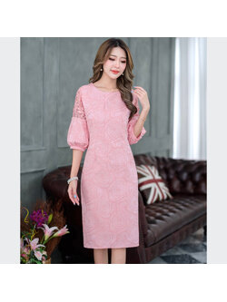 kudapy เดรสบอลลูนสีชมพูโอรส ทรงสวยสุดฮอตเป็นทรงขายดีลูกค้าซื้อซ้ำมากๆ รอบนี้ทางร้านเปลี่ยนผ้าเป็นผ้าลายกุหลาบตามแบบ