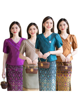 kudapy เสื้อผ้าไหม4เส้นสีน้ำตาล/สีน้ำตาลทอง/สีเขียว/สีม่วง เนื้อผ้าทอ เนื้อเบาสบาย ใส่สบายผิว มีลายเส้นในตัว ใส่คู่กับ ผ้าไทยลายแพรวาดูดีมีออร่า