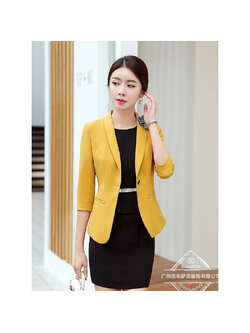 kudapy เสื้อสูทสีเหลือง เสื้อสีเหลือง เสื้อสูทสำหรับผู้หญิง พร้อมส่ง คอปกเล็ก แขนสามส่วน
