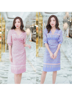 kudapy เดรสสั้นสีชมพู/สีม่วง คอวีสายรัดเอวใสออกงานสวยดูดีมากๆ