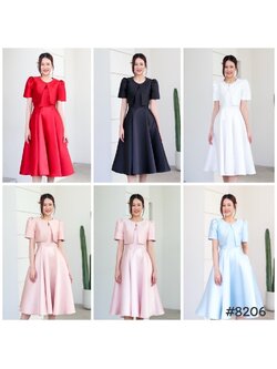 kudapy ชุดเซตเดรส+เสื้อคลุม เสื้อครอปแยกชิ้น แถมเข็มกลัดอก1ชิ้น สีขาว ,ชมพู , แดง ,โรสโกล,ฟ้า,ดำ