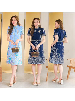 kudapy ชุดเซ็ทสีฟ้า/สีกรม ผ้าปาเต๊ะ เนื้อผ้า cotton พิมพ์ลาย สีไม่ตก ไม่หด นิ่มใส่สบาย อัดกาวทั้งชุด ใส่ได้หลายโอกาส