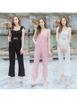 kudapy จั๊มสูทสีชมพู/สีดำ/สีขาว ขายาวลูกไม้มีซับ ใส่สบายสวยดูดี