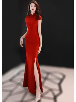 เดรสยาวออกงานคอจีน ทรงเข้ารูปแซ่บบบ ใส่ออกงานตีมจีน