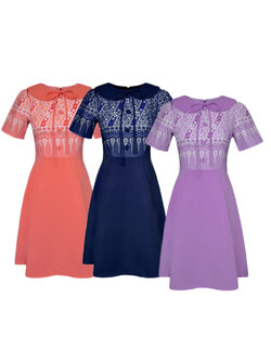 kudapy เดรสสั้นสีกรม/สีม่วง/สีส้ม เสื้อพิมพ์ลายแต่งกระดุม ผ้าลายไทย