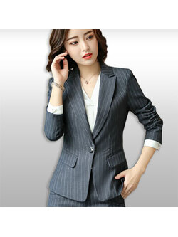 kudapy เสื้อสูทแฟชั่นแขนยาวสีดำลายทาง ดีไซน์เก๋แต่งลายริ้ว ใส่ทำงานก็สวยหรู