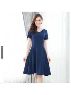 kudapy เดรสสั้นสีน้ำเงิน แขนสั้นทรงเอ เดรสฮานาโกะคอวีทรงบาน แบบสวยมากค่ะงานซิบซ้อนด้านหลัง เนื้อผ้าฮานาโกะหนา ไม่มีซับในนะคะ