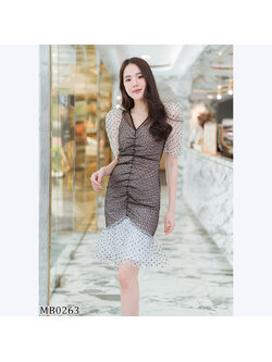 kudapy เดรสสั้นสีดำ มุ้งเป้ย แต่งลายจุดๆดูดีสวยใส่สบาย