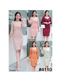 kudapy เดรสสั้นสีโอรส ครีมนู้ด เขียวพิตาชิโอ้ คาราเมล แดง แขนยาว ทรงอกหัวใจ จับจีบเอว พรางเอวคอดๆ ใส่ได้หลายแบบ -ปิดหัวไหล่