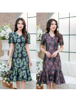 kudapy เดรสสั้นสีโทนม่วง/สีโทนเขียว ลายผ้าสวยโดดเด่น เป็นผ้าทอลาย เนื้อสามมิติ เด่นคือทนทานเป็นรอยยากและขาดยาก