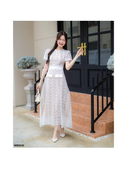 kudapy เดรสยาวสีขาว แขนตุ๊กตาเนื้อผ้าลูกไม้