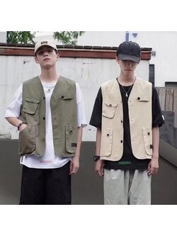 kudapy เสื้อกั้กชาย ทรงบอย ใส่เเที่ยว ใส่เดินป่า สีเขียวทหารและสีกากี