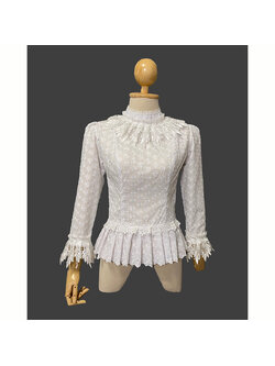 kudapy เสื้อคอตตอนเนื้อนิ่ม สวยงามที่สุด ใส่สบาย ซิปหลัง ทรงคอตั้ง ไหล่จีบ แต่งลูกไม้ระบายคอ