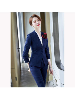 kudapy ชุดสูททำงานผู้หญิงสีกรมเข้ม แบบไม่มีปกพร้อมกางเกง