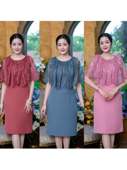 kudapy เดรสสั้นสีชมพู/สีฟ้าคราม/สีปูนแดง ข่วงเสื้อเป็นงานผ้าลูกไม้พรีเมี่ยม สวยหรู เนื้อผ้าทอลายอย่างดี ตกแต่งเลื่อมผ้าจริงสวยมาก