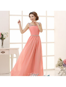 kudapy เดรสราตรียาวสีโอรส แบบแขนกุด แต่งเพชรหรู จับจีบช่วงอก สวยหวาน