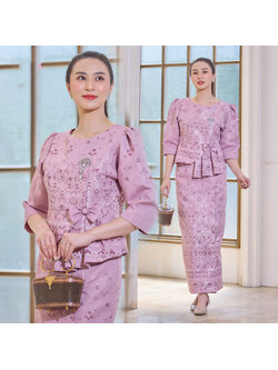 kudapy ชุดเซ็ทผ้าไทย เสื้อผ้าไหม ผ้าถุง ชุดออกงาน ไปวัด ชุดทำบุญ เสื้อผ้าไหม ผ้าไหมทอลาย อัดกาวทั้งชุด