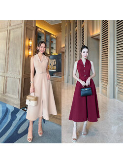 kudapy เดรสแขนกุดแต่งกระดุมดอกไม้มาพร้อมเข็มขัดน่ารัก