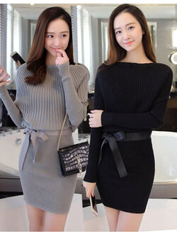 kudapy ชุดเดรสไหมพรมสีดำ แฟชั่นกันหนาวใส่ออกงาน ใส่ทำงานได้ ผ้าไม่หนามาก สวยหวานสไตล์เกาหลี