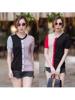 kudapy เสื้อไหมพรมเนื้อบาง ใส่สบาย สไตล์ทูโทนต่อผ้าสลับสี