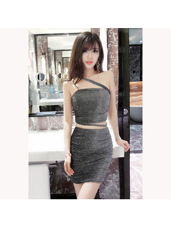 kudapy ชุดเสื้อกระโปรงสั้นสีดำเงิน วิ๊งค์เอวลอยแบบฉบับของสาวเซ็กซี่มีสไตล์