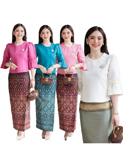 kudapy เสื้อสีชมพูอ่อน/สีชมพูเข้ม/สีขาว/สีเขียว คอกรมแต่งจีบ แขนสามส่วนดูดี อัดกาว อยู่ทรง ใส่สวยตามแบบ (เฉพาะเสื้อ)