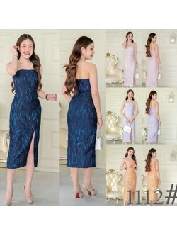 kudapy เดรสสั้นชมพู/สีม่วง/สีส้ม/สีนำ้เงิน เกาะอก กระโปรงสอบ ทรงดินสอ ซิปหลังยาว กระะโปรงผ่าหน้า ความยาวครึ่งแข้ง