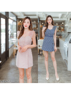 kudapy จั้มป้ายหน้าผ้าฉลุขาสั้นสีชมพุ/สีคราม ใส่เที่ยวเินห้างสวยดูดีน่ารัก