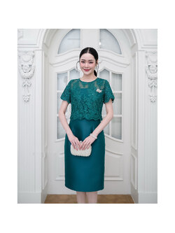 kudapy เดรสสั้นสีเขียว ผ้าไหม ผ้าลูกไม้ซีทรูผ้าเกรดพรีเมี่ยม ผ้าทอลายสวยมีเลื่อมวิบวับ มีซับใน ซิปด้านหลัง