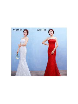 kudapy เดรสยาวขาว/แดง ชุดเจ้าสาวทรงหางปลา เกาะอก ผ้าซาติน ลูกไม้เนื้อดีด้านหลังเชือกสาน และซิป สามารถปรับเข้ากับรูปร่างได้อย่างดี