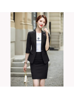 kudapy ชุดสูททำงานผู้หญิงสีดำแขนสามส่วนพร้อมกระโปรง