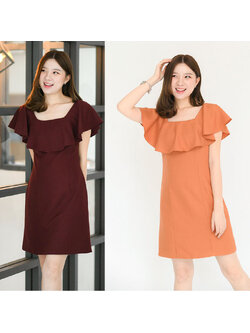 kudapy ชุดเดรสสั้นสีโอรส,สีแดง ระบายไหล่ งานสวยเก๋ ดูแพงมาก คัทติ้งเนี๊ยบตัดต่อ ซับในทั้งตัว เย็บกลับค่า