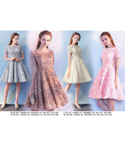 kudapy เดรสสั้นออกงานสีน้ำตาลทอง/สีเทา/สีครีม/สีชมพู ดีเทลปักลายสามมิติและแต่งเลื่อมทั้งชุด